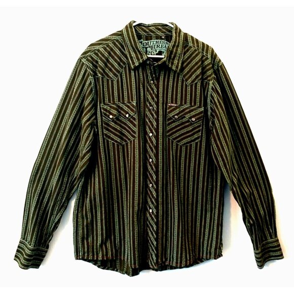 Southern Thread Shirt Men's Green Striped Cowboy Western Pearl Snap - XL - Picture 1 of 9